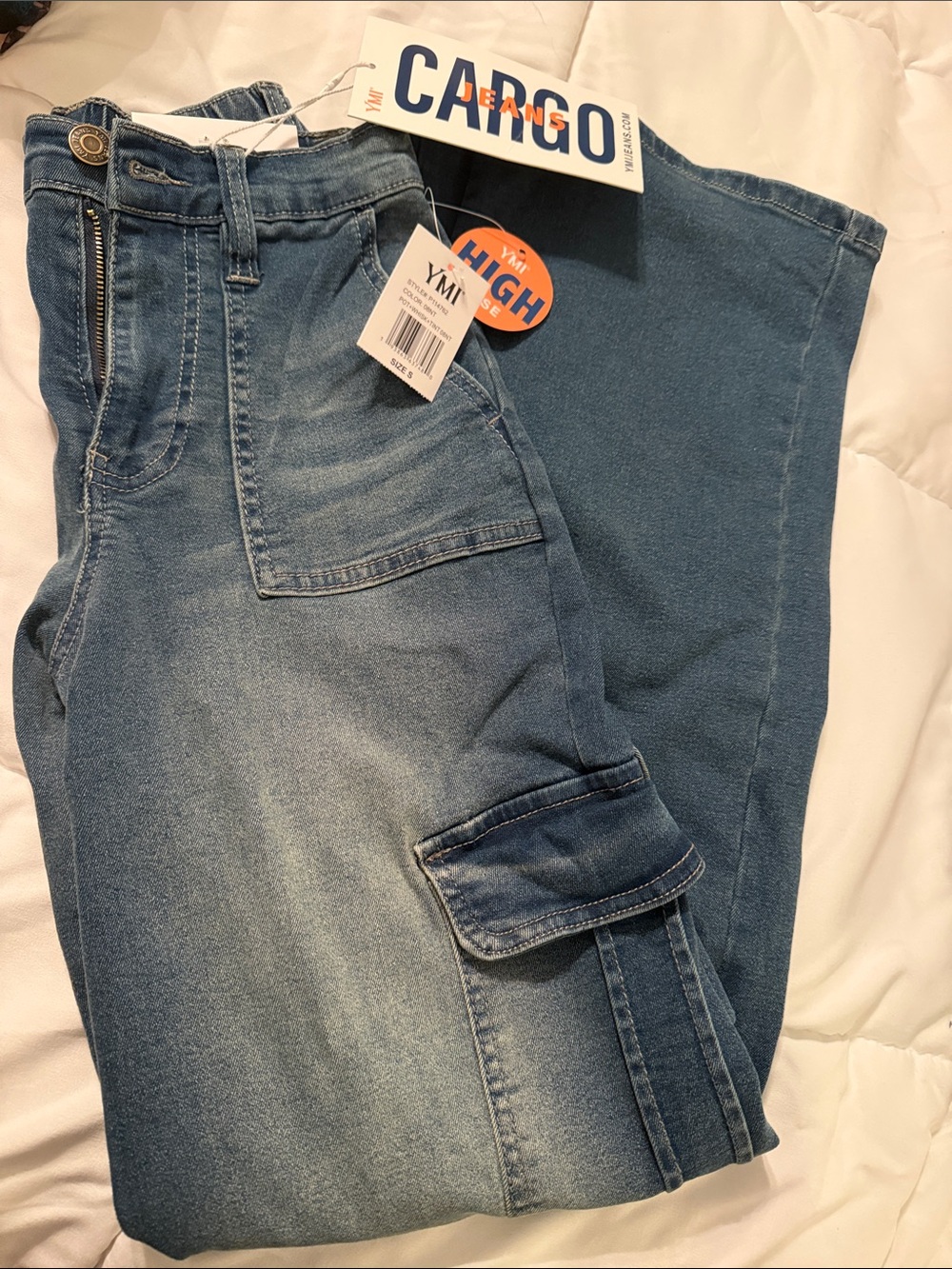 YMI Blue Flare Cargo Jeans small NWT
